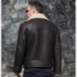 Men's Dark Brown Sheepskin Leather Shearling Motorcycle Jacket - Image 5