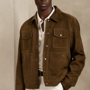 Men's Dark Brown Suede Leather Trucker Jacket