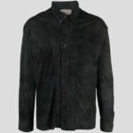 Men's Distressed Black Suede Leather Shirt - Image 3