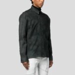 Men's Distressed Black Suede Leather Shirt - Image 2