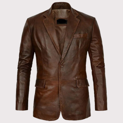 Men's Distressed Brown Leather Blazer