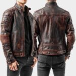 Men's Distressed Brown Leather Cafe Racer Biker Jacket