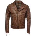 Men's Distressed Brown Genuine Leather Cafe Racer Biker Jacket
