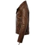 Men's Distressed Brown Genuine Leather Cafe Racer Biker Jacket - Image 3
