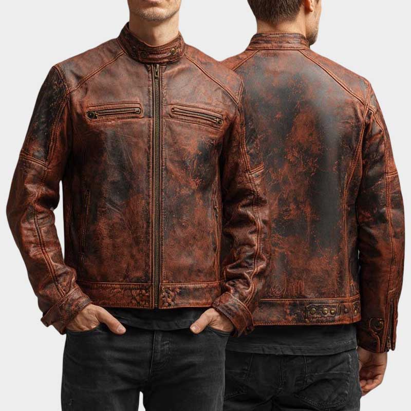 mens-distressed-brown-leather-cafe-racer-jacket_a9a53423-20dc-4ad7-99ef-39b459eef526 Men's Distressed Brown Leather Cafe Racer Jacket - Image 1