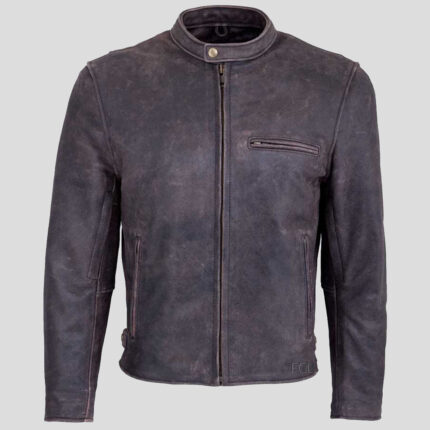 Men's Distressed Brown Leather Motorcycle Jacket