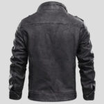 Men's Distressed Grey Cafe Racer Leather Jacket - Image 2