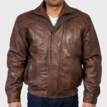 Men's Double Collar Leather Bomber Jacket