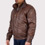 Men's Double Collar Leather Bomber Jacket - Image 2