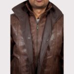 Men's Double Collar Leather Bomber Jacket - Image 5