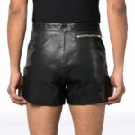 Men’s Double Zipper Black Leather Shorts - Image 2