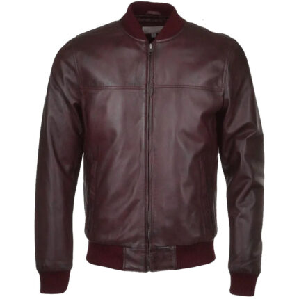 Men's Fashion Oxblood Leather Bomber Jacket