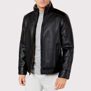 Men?s Faux Leather Jacket with Shearling Lining