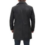 Mens Four Pocket Black Leather Trench Coat - Image 2