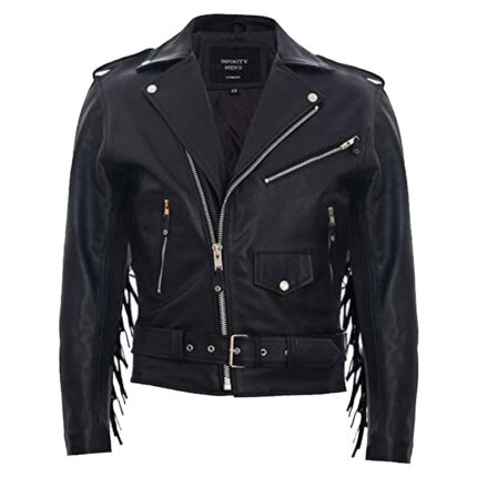 Men's Fringe Hide Leather Brando Tasseled Motorcycle Jacket