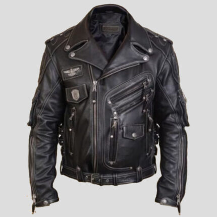 Men's Genuine Cowhide Premium Leather Motorcycle Biker Leather Jacket Black