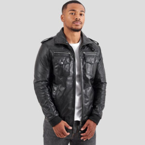 Men's Genuine Sheep Leather Motorcycle Biker Jacket - Classic Black