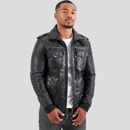 Men's Genuine Sheep Leather Motorcycle Biker Jacket - Classic Black