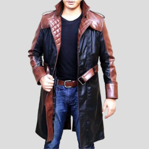 Classic Men's Genuine Sheepskin Long Leather Trench Coat