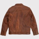 Classic Men's Goatskin Trucker Leather Jacket in Plain Brown - Image 3