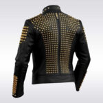 Men's Gold Studded Black Leather Rockstar Biker Jacket - Image 3