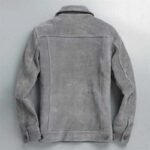 Men's Gray Suede Leather Trucker Jacket - Image 2