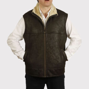 Men's Greenish Sheepskin Leather Gilet