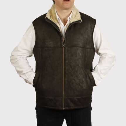 Men's Greenish Sheepskin Leather Gilet