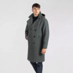 Men's Grey Long Fleece Peacoat