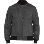 Men's Grey Suede Leather Bomber Jacket
