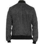 Men's Grey Suede Leather Bomber Jacket - Image 2