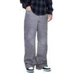 Men’s Grey Suede Wide Leg Leather Pants