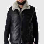 Men's Handmade Sleeveless Sheepskin Vest in Black - Image 2