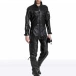 Men’s High-Fashion Sheepskin Black Leather Jumpsuit