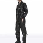 Men’s High-Fashion Sheepskin Black Leather Jumpsuit - Image 3