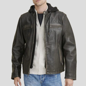 Hooded Biker Leather Jacket For Men