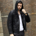 Men's Hooded Black B3 Shearling Winter Jacket - Image 2