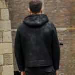 Men's Hooded Black B3 Shearling Winter Jacket - Image 5