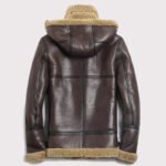 Men's Hooded Brown Shearling Aviator Jacket - B-3 Sheepskin Coat - Image 2