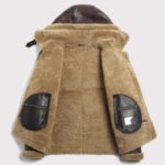 Men's Hooded Brown Shearling Aviator Jacket - B-3 Sheepskin Coat - Image 3
