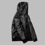 Men's Hooded Leather Motorcycle Bomber Jacket - Image 3