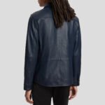 Men's Ink Blue Sheepskin Leather Shirt Jacket - Image 2