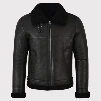 Men's Jet Black Shearling Leather Jacket