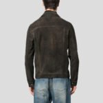 Men's Khaki Sheepskin Suede Leather Shirt Jacket - Image 2