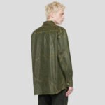 Men's Khaki Wave Sheepskin Leather Shirt - Image 2