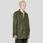 Men's Khaki Wave Sheepskin Leather Shirt - Image 3