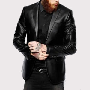 Elegant Men's Black Leather Blazer Coat - Genuine Lambskin