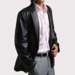 Men's Soft Lambskin Leather Blazer Coat - One Button Closure - Image 2