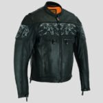 Men's Leather Concealed Carry Motorcycle Racing Jacket with Reflective Skulls - Image 2