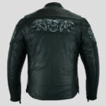 Men's Leather Concealed Carry Motorcycle Racing Jacket with Reflective Skulls - Image 3